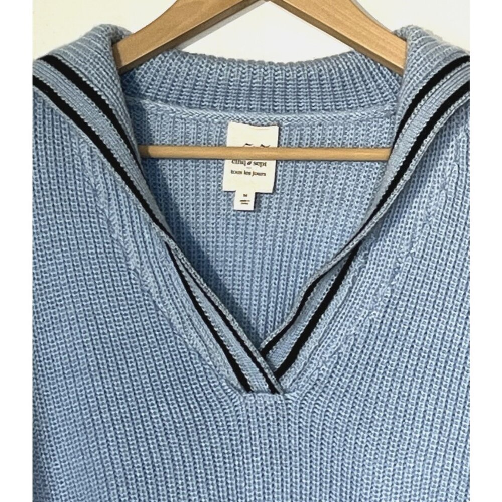 Cinq a Sept Blue Wool blend Cecile Sailor Ribbed Oversize Crop Sweater - Picture 7 of 12